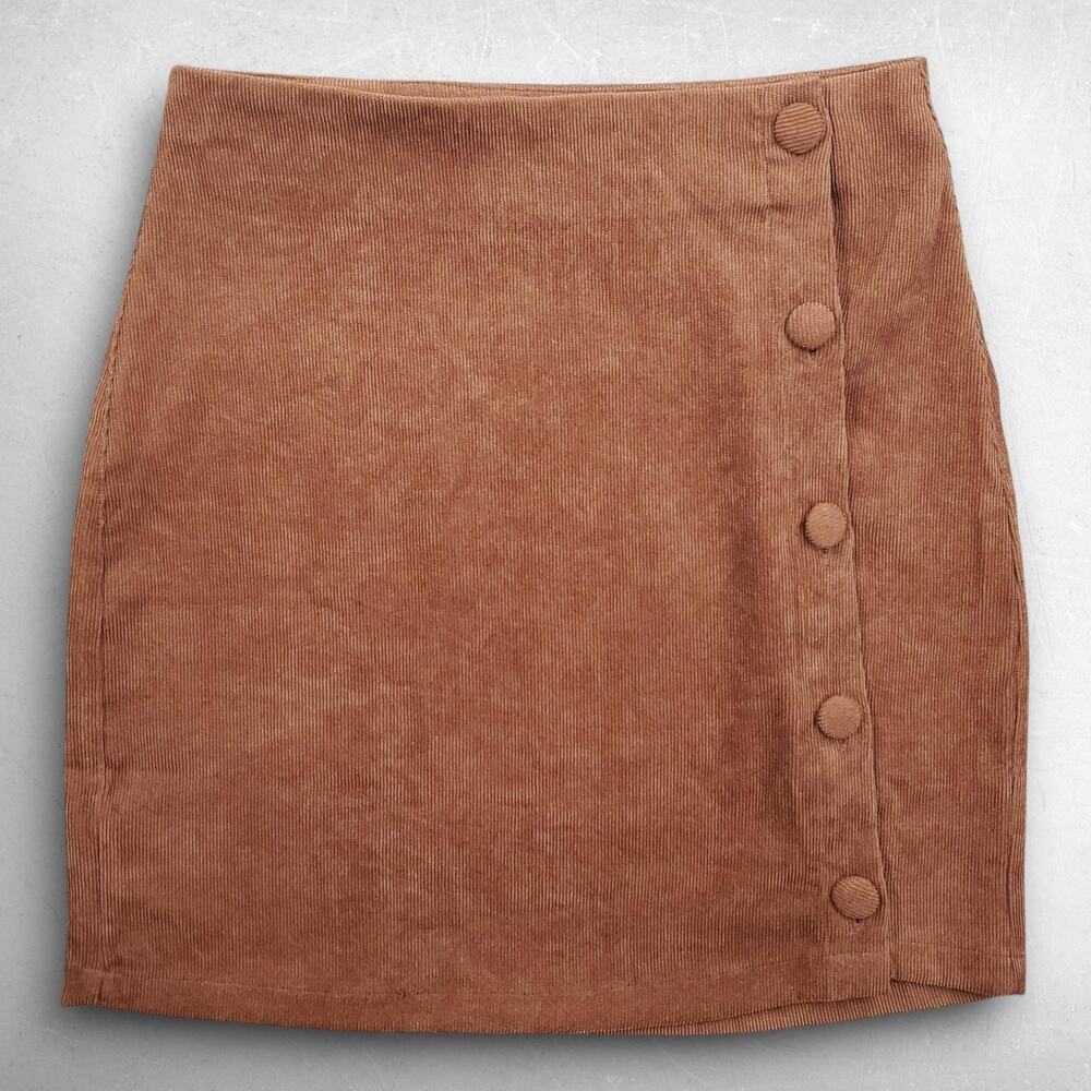 Altar'd State Skirt Women S Brown Corduroy Mini Front Button Closure Lightweight